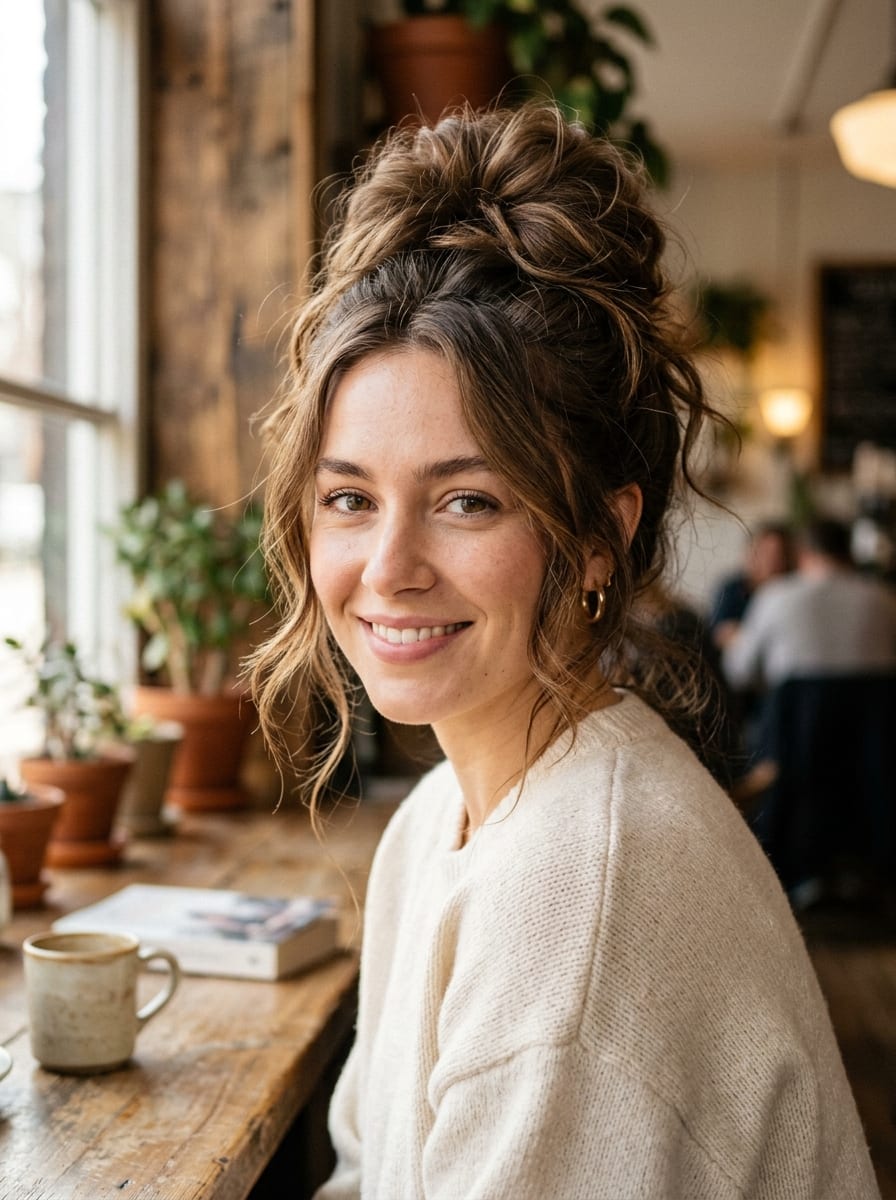 Messy High Updo - Hochsteckfrisur für lange Haare